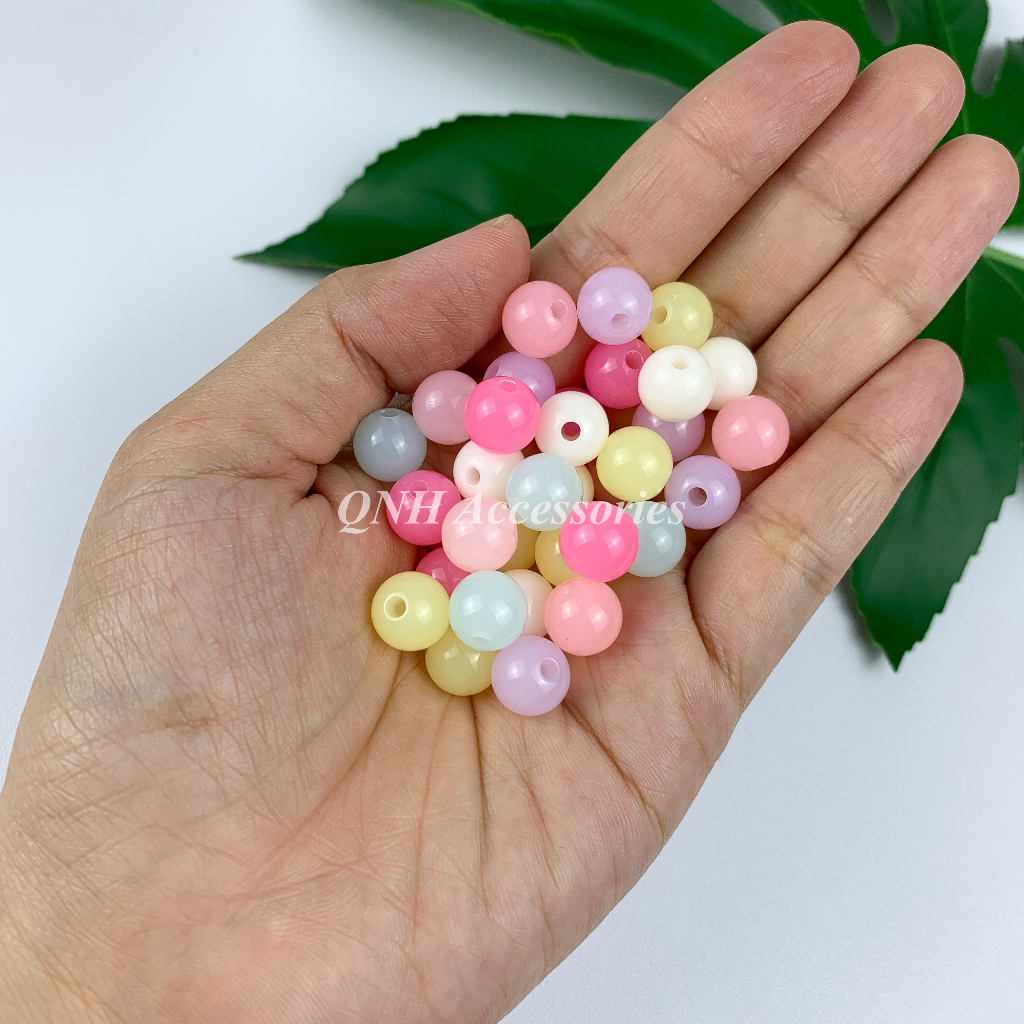 Gói 10g hạt nhựa tròn màu thạch size 6/8/10mm dùng xỏ vòng tay, làm trang sức handmade