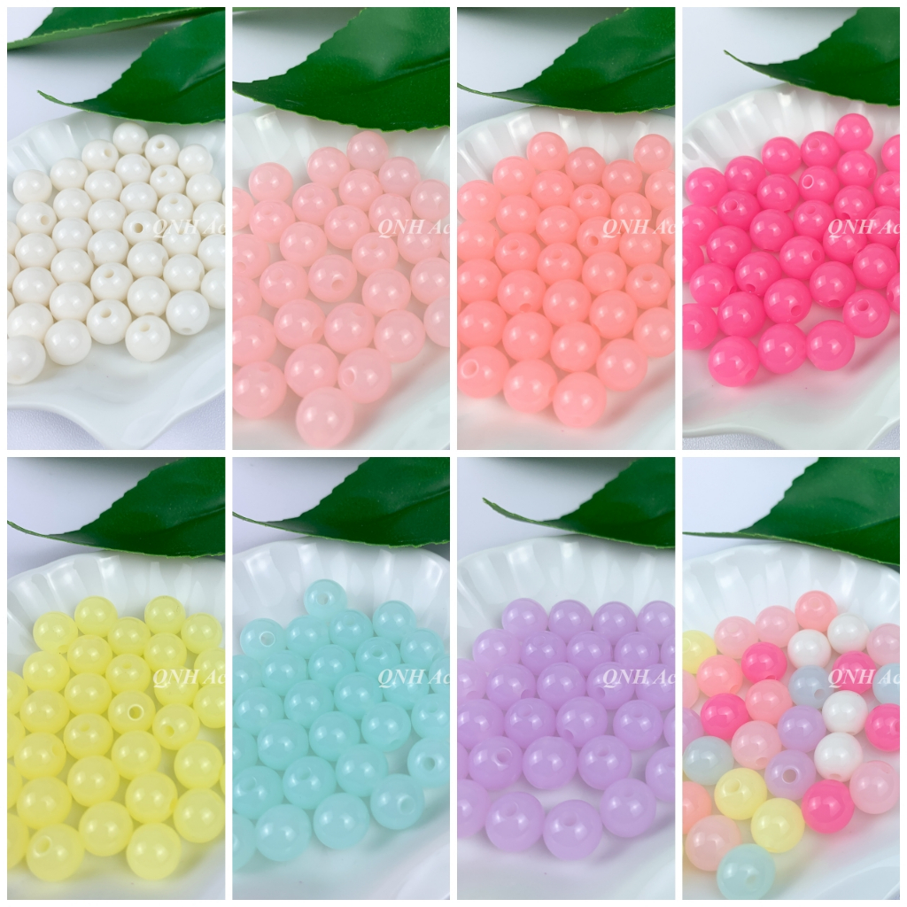 Gói 10g hạt nhựa tròn màu thạch size 6/8/10mm dùng xỏ vòng tay, làm trang sức handmade