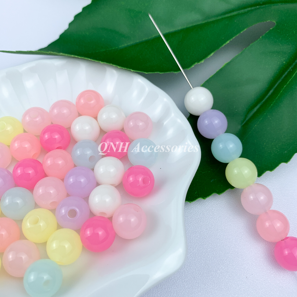 Gói 10g hạt nhựa tròn màu thạch size 6/8/10mm dùng xỏ vòng tay, làm trang sức handmade