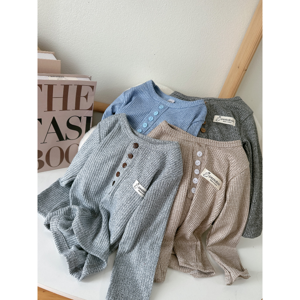 Bộ thu đông bé trai , sét bộ quần áo dài tay tăm 5 cúc đáng yêu cho bé