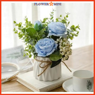 Lọ hoa giả mini bông mẫu đơn xinh xắn điểm quả cherry để bàn học, bàn làm việc trang trí nhà nội thất LH-01
