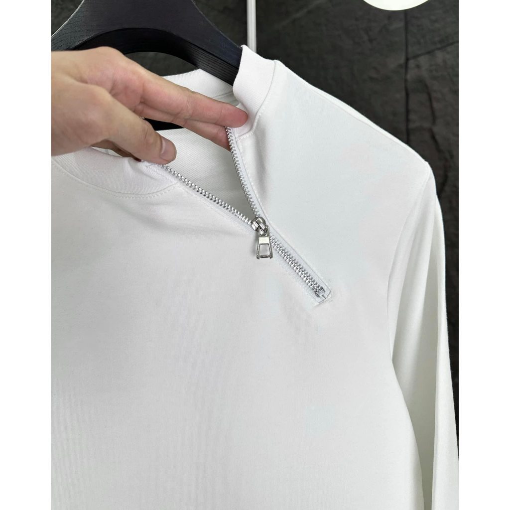 Áo Longtee Tay Dài Phối Khóa Trơn Nam Nữ Unisex