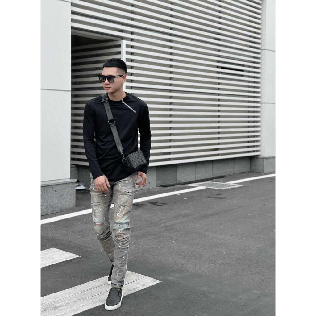Áo Longtee Tay Dài Phối Khóa Trơn Nam Nữ Unisex