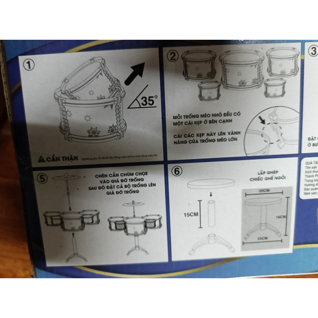Đồ chơi Bộ trống 5 cái kèm ghế cho bé như thật