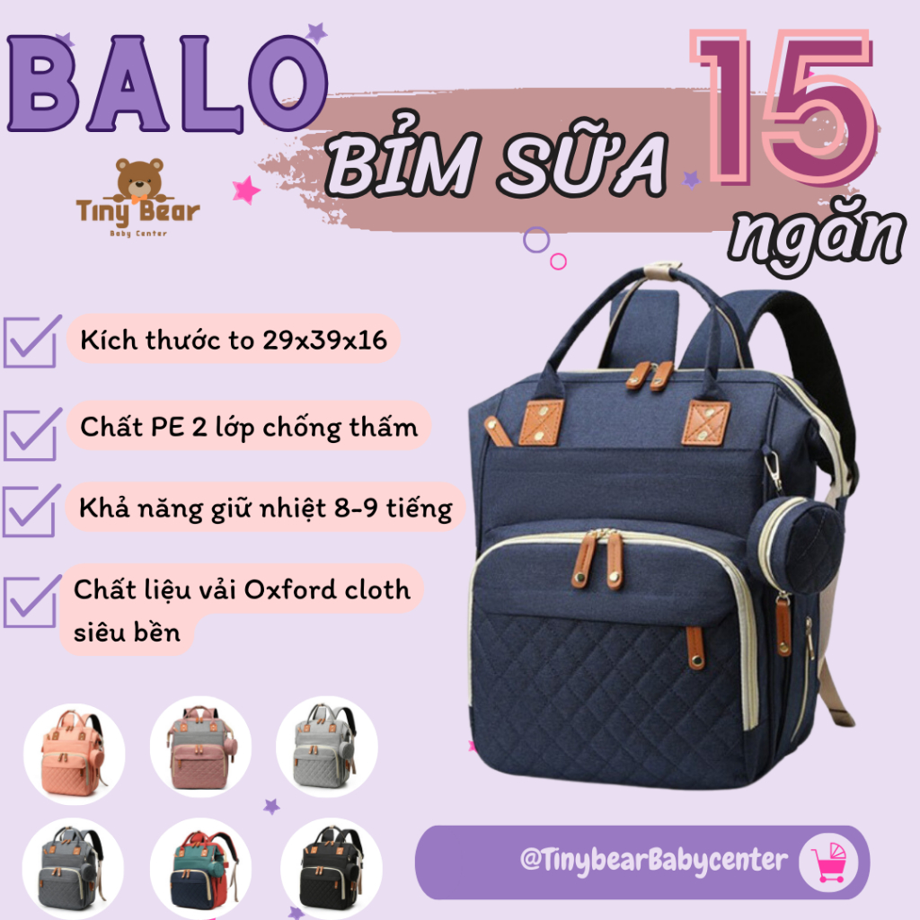 Balo Bỉm Sữa Cao Cấp Nội Địa Trung 15 ngăn Vân Quả Trám Đa Năng Tiện Dụng và Hiện Đại cho Mẹ và Bé (nhiều màu)