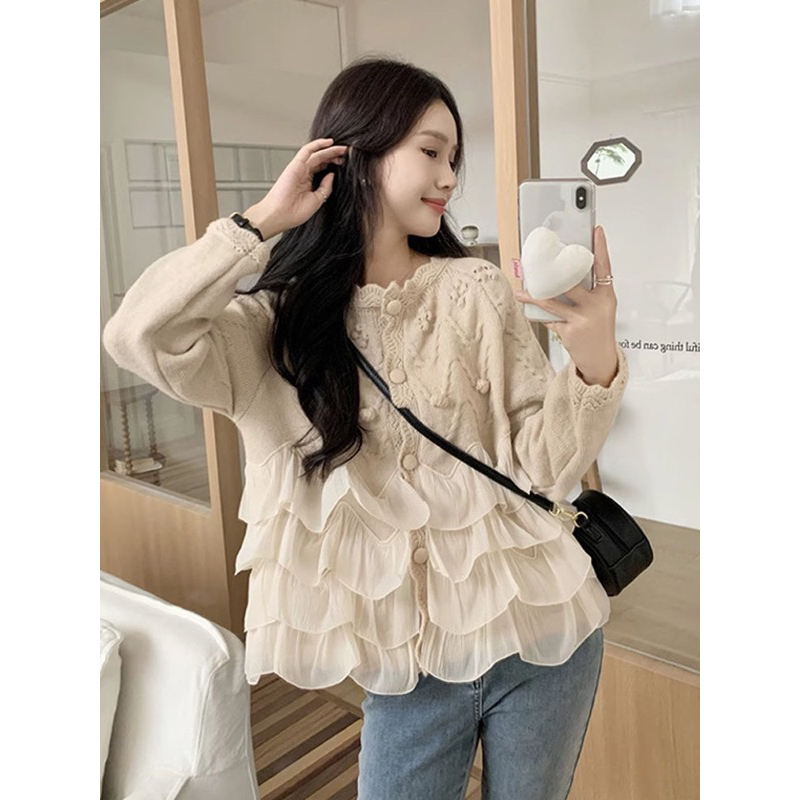 (ORDER)-Áo len nữ dệt kim sweater len nữ phối viền ren vintage Hàn Quốc 2023