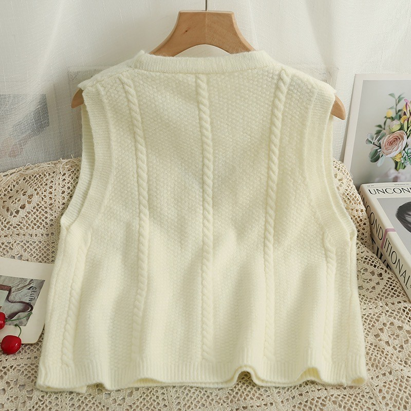 Áo gile len hàn quốc, áo dệt kim nữ không tay thêu hoa vintage GL057