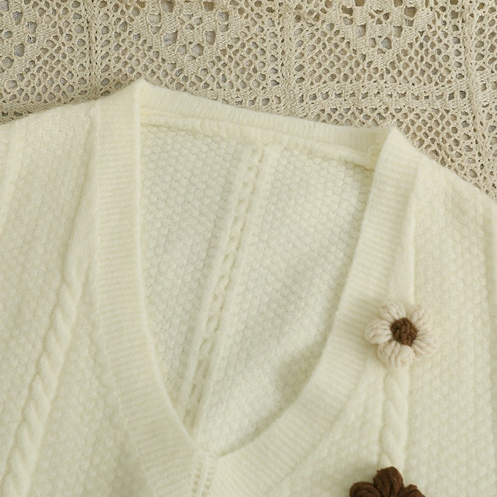 Áo gile len hàn quốc, áo dệt kim nữ không tay thêu hoa vintage GL057