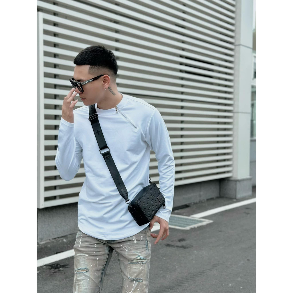 Áo Longtee Tay Dài Phối Khóa Trơn Nam Nữ Unisex