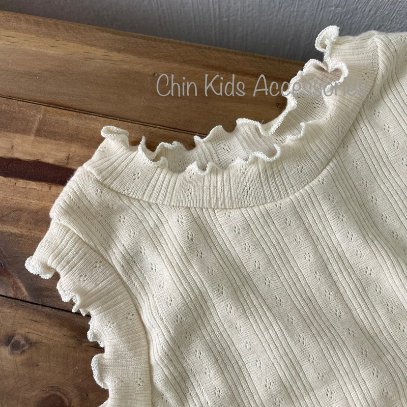 Áo ngắn tay, ,cộc tay cotton thông hơi viền bèo cho bé gái