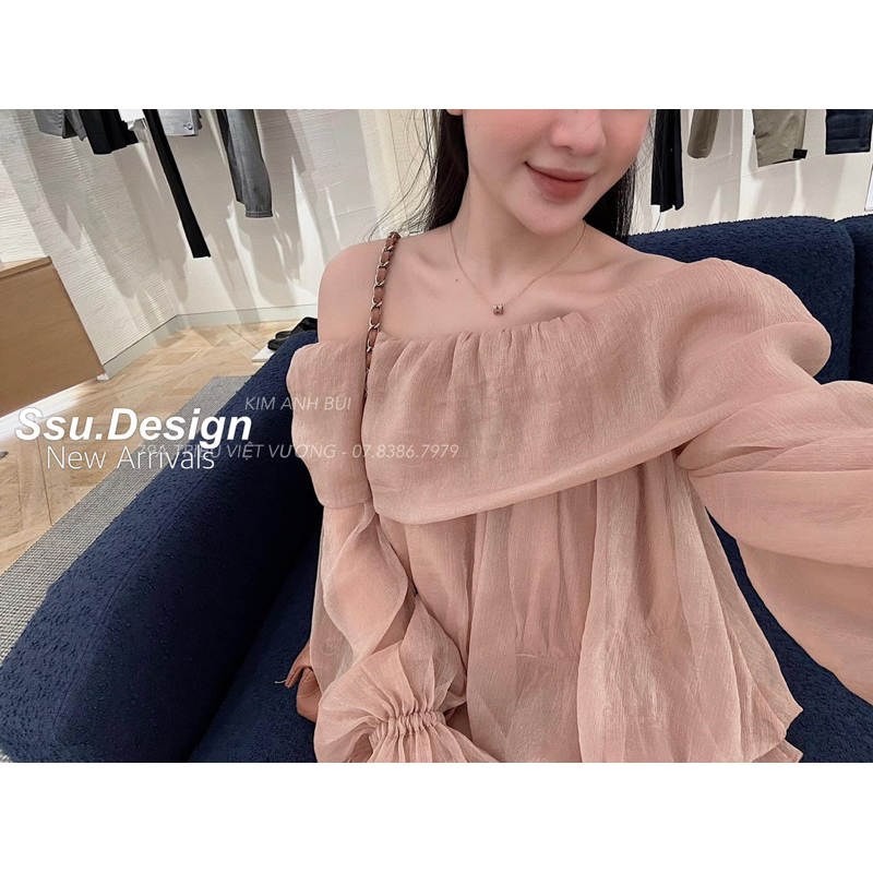 SET ÁO TƠ TRỄ VAI TAY CỘT NƠ BO CHUN EO MIX CHÂN VÁY XẾP TẦNG”SOEUL” tiểu thư