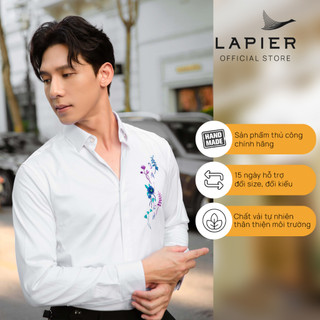 Áo sơ mi nam cao cấp lapier thêu đính thủ công hoa baiser
