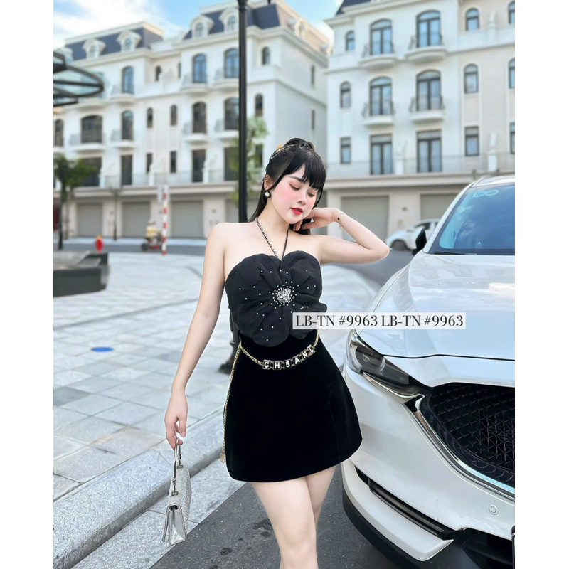 CHÂN VÁY NHUNG DÁNG A CẠP CAO KÈM DÂY XÍCH CHAEL HÀNG QCL1 MS25810