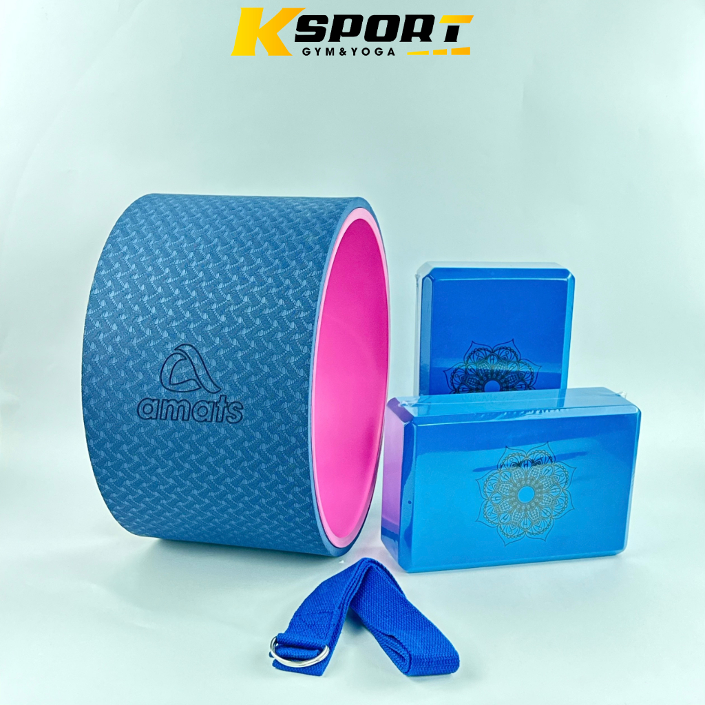 Combo  Vòng Tập Yoga bản 20cm, 2 gạch in hoa văn, 1 dây cotton 1m8 hỗ trợ tập Yoga