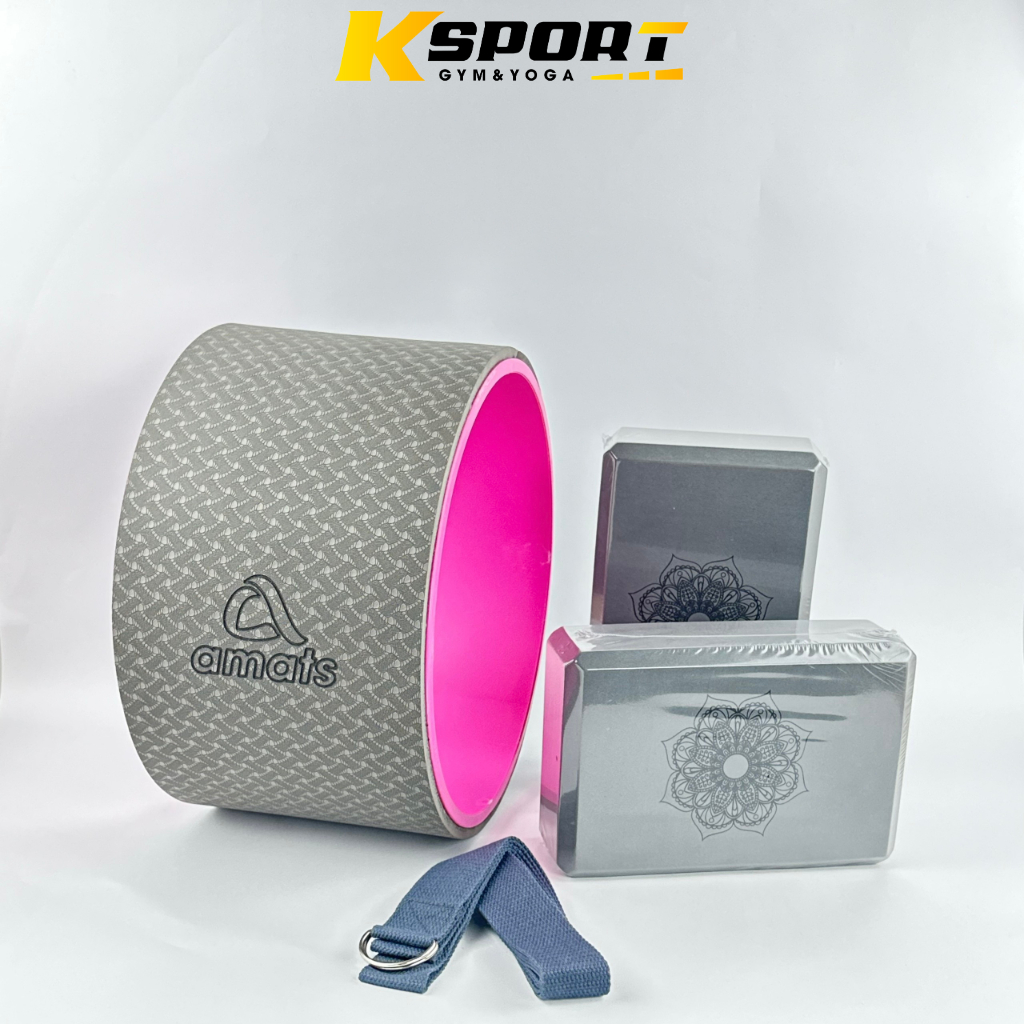 Combo  Vòng Tập Yoga bản 20cm, 2 gạch in hoa văn, 1 dây cotton 1m8 hỗ trợ tập Yoga