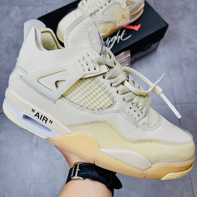 Giày Sneaker Cổ Cao Air Jordan 4 Retro Off White Sail Da Lộn Phấn CV9388-100 Hàng SC FULL PK