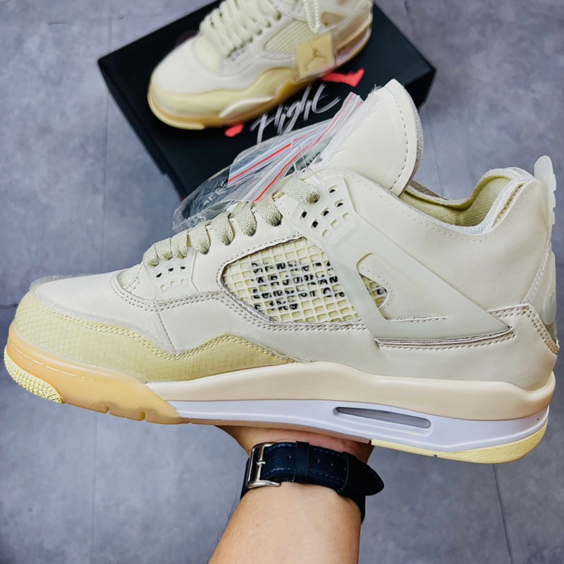 Giày Sneaker Cổ Cao Air Jordan 4 Retro Off White Sail Da Lộn Phấn CV9388-100 Hàng SC FULL PK