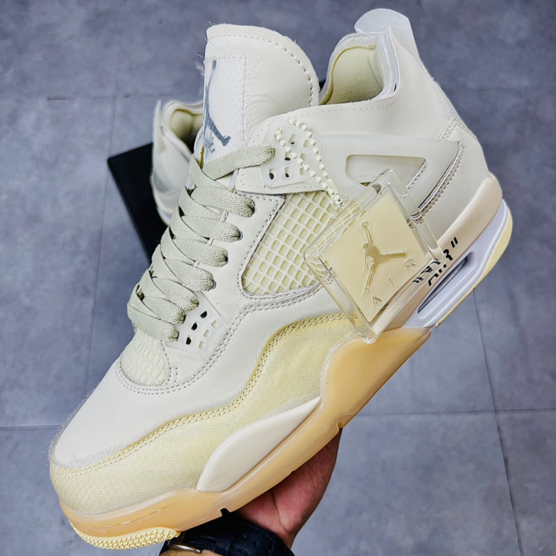 Giày Sneaker Cổ Cao Air Jordan 4 Retro Off White Sail Da Lộn Phấn CV9388-100 Hàng SC FULL PK