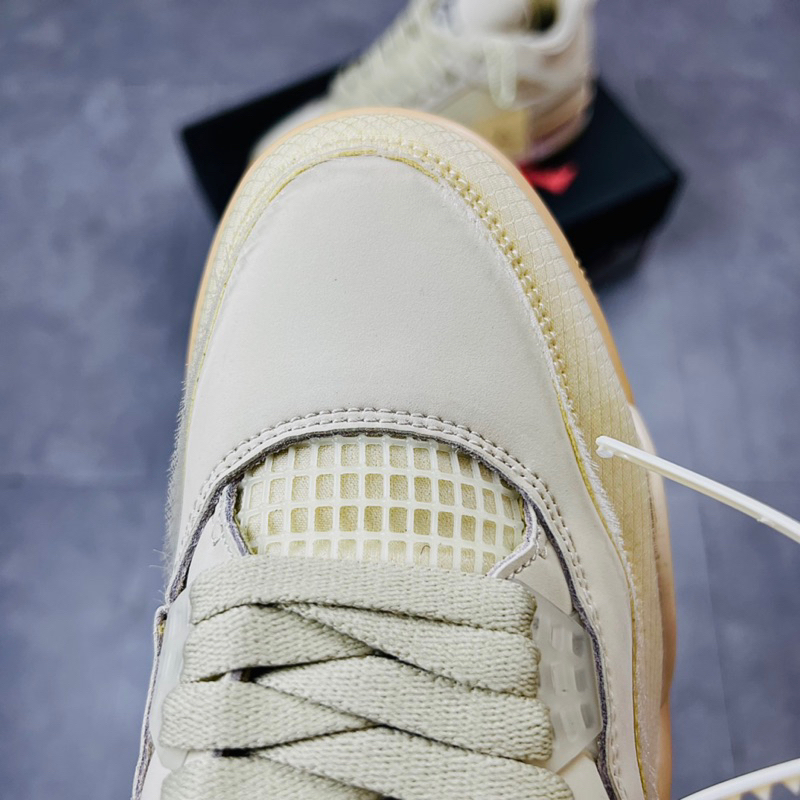Giày Sneaker Cổ Cao Air Jordan 4 Retro Off White Sail Da Lộn Phấn CV9388-100 Hàng SC FULL PK