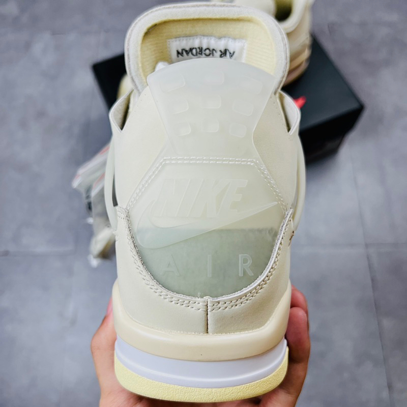 Giày Sneaker Cổ Cao Air Jordan 4 Retro Off White Sail Da Lộn Phấn CV9388-100 Hàng SC FULL PK