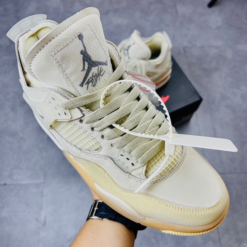 Giày Sneaker Cổ Cao Air Jordan 4 Retro Off White Sail Da Lộn Phấn CV9388-100 Hàng SC FULL PK