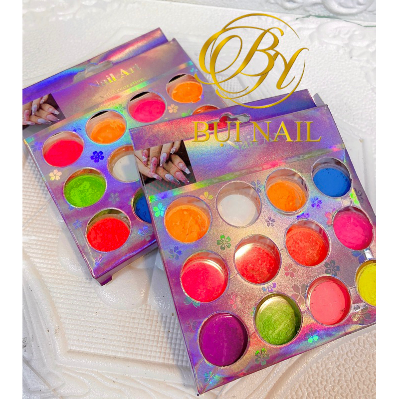 BỘT DẶM OMBRE NAIL MÀU DẠ QUANG PHONG CÁCH CHÂU ÂU 12 MÀU
