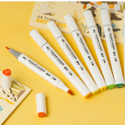 Set 12 Bút brush 12 màu 2 đầu viết calligraphy Zhishu, bút dạ màu marker nhiều màu dễ thương