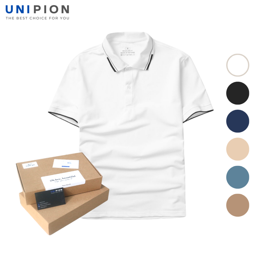 Team Trắng nhà UNPION - BST Áo Polo Trắng vải cá sấu co giãn kèm hộp quà tặng