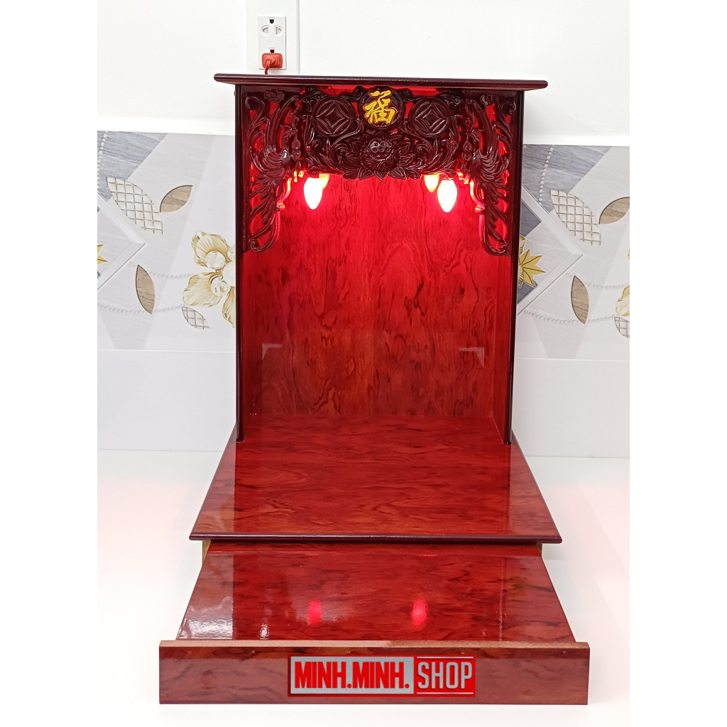 Bàn thờ Ông Địa Thần Tài 40cm có hộc kéo, ván dày