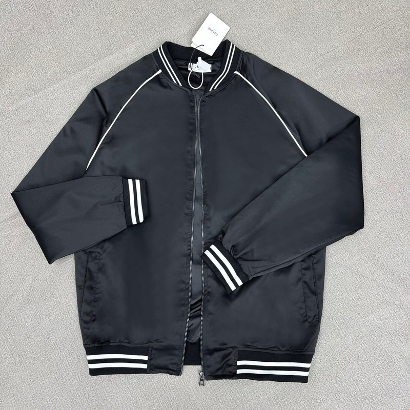 Áo Khoác Bomber Gió Nam Ce.line Sọc Dây Nổi Chéo Vai Thêu Chữ Sau Lưng Lót Gió 2 Lớp Đơn Giản Cho Các Boy Phố 2023