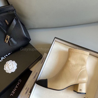 bốt cn gót thấp ,boot chane.l da khoá kéo bít mũi fullbox