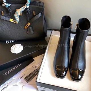 bốt cn gót thấp ,boot chane.l da khoá kéo bít mũi fullbox
