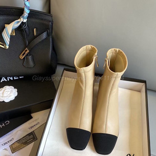 bốt cn gót thấp ,boot chane.l da khoá kéo bít mũi fullbox