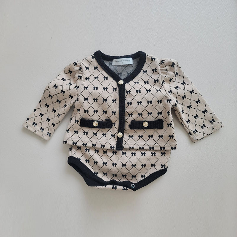 Size (7-15kg) Áo cardigan cho bé gái + quần chip họa tiết nơ nhí phong cách hàn quốc (kèm hình thật)