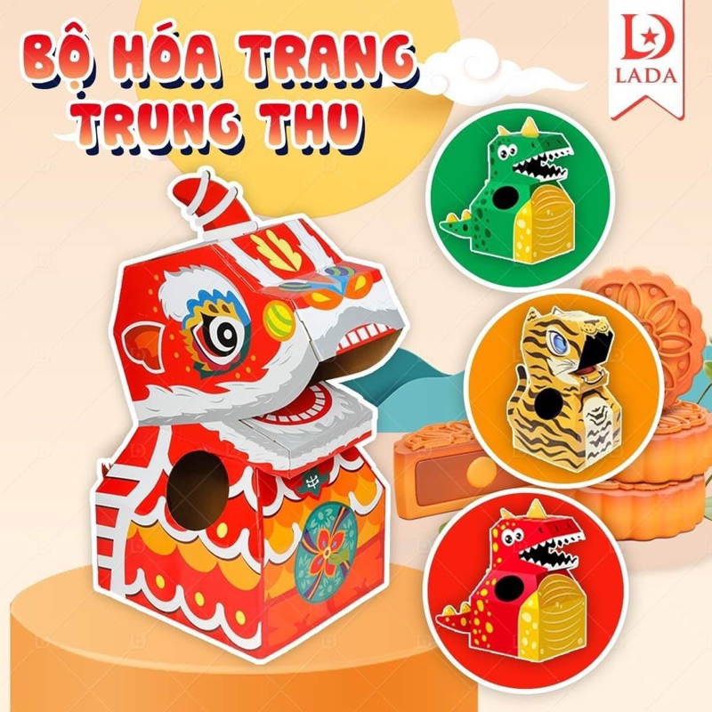 Đồ Chơi Thùng Carton Hóa Trang Khủng Long, Hổ, Lân Đồ Chơi Trung Thu Tự Lắp Ghép Bằng Bìa Cứng Cho Bé