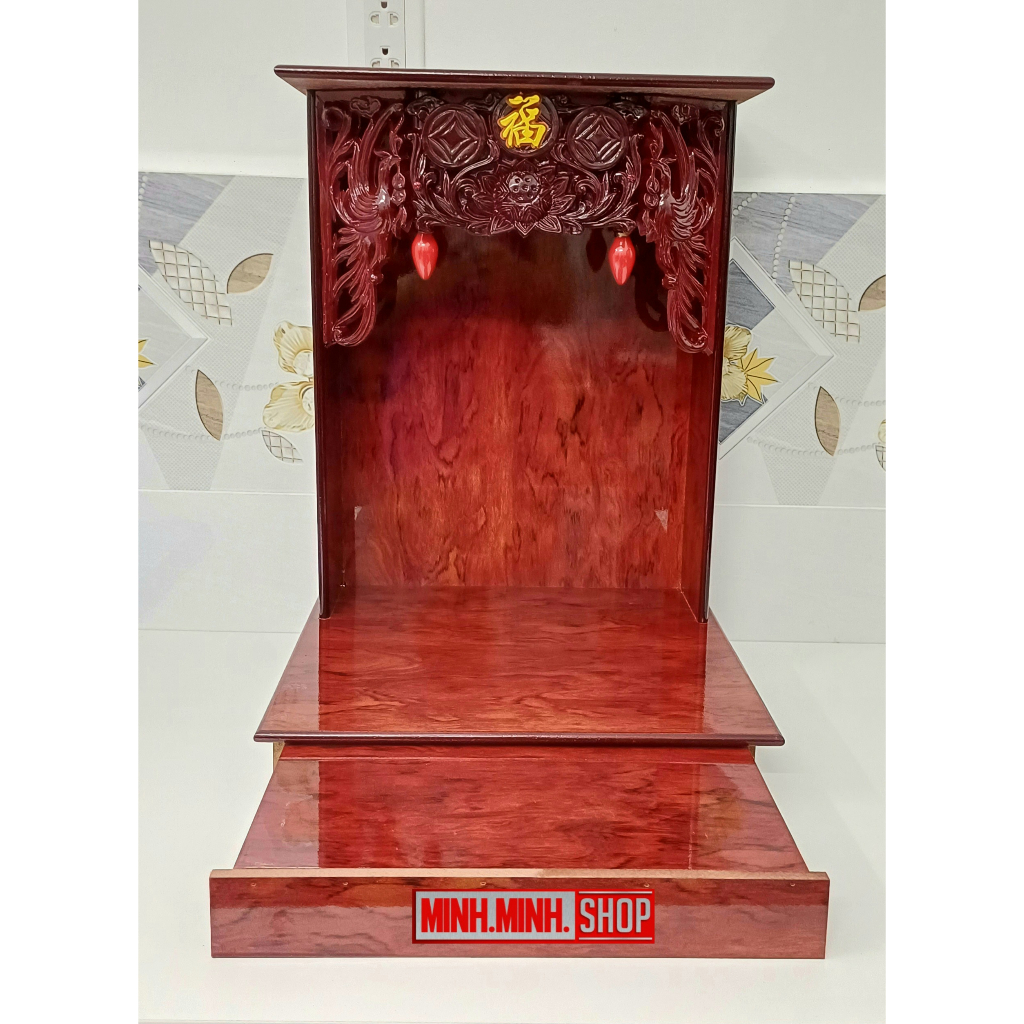 Bàn thờ Ông Địa Thần Tài 40cm có hộc kéo, ván dày