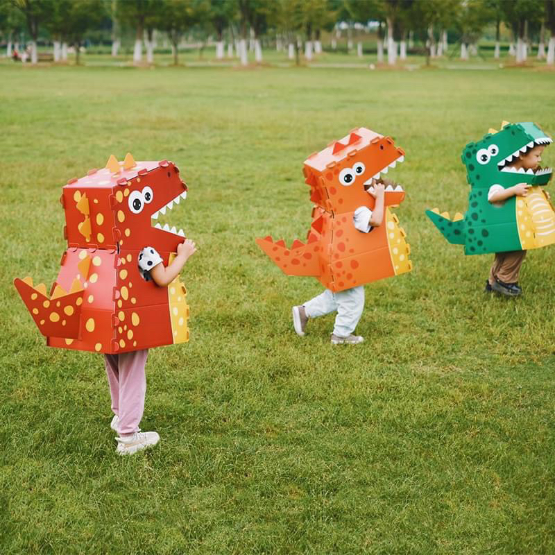 Đồ Chơi Thùng Carton Hóa Trang Khủng Long, Hổ, Lân Đồ Chơi Trung Thu Tự Lắp Ghép Bằng Bìa Cứng Cho Bé
