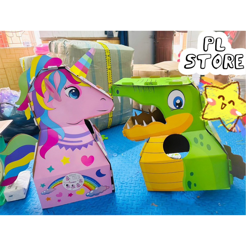 Đồ Chơi Thùng Carton Hóa Trang Khủng Long, Hổ, Lân Đồ Chơi Trung Thu Tự Lắp Ghép Bằng Bìa Cứng Cho Bé
