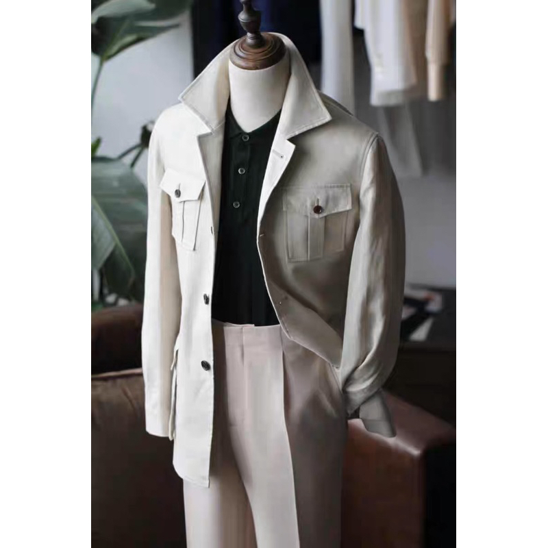 Safari Jacket Áo Khoác Nam KaKi Thiết Kế Một Lớp
