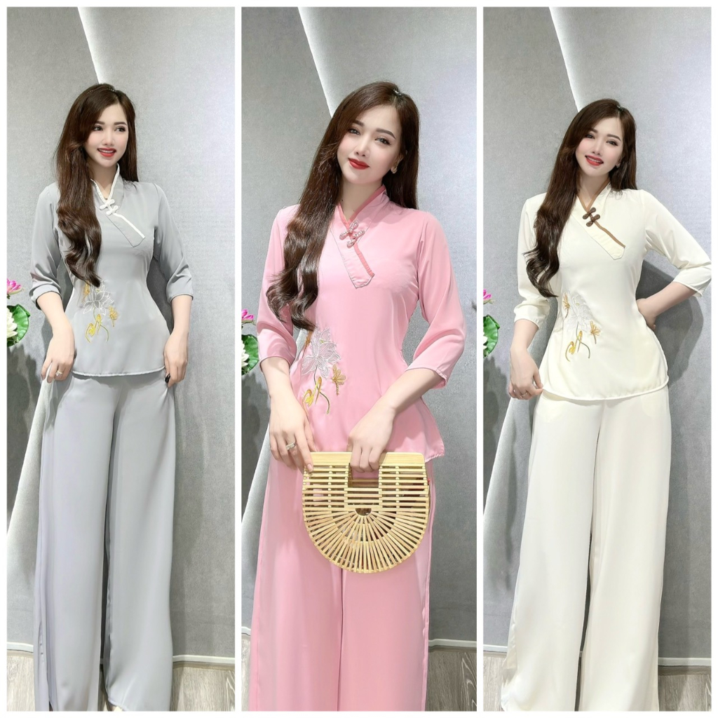 Đồ Lam Đi Chùa # Bộ chéo hoa lan# Quần Áo Nữ
