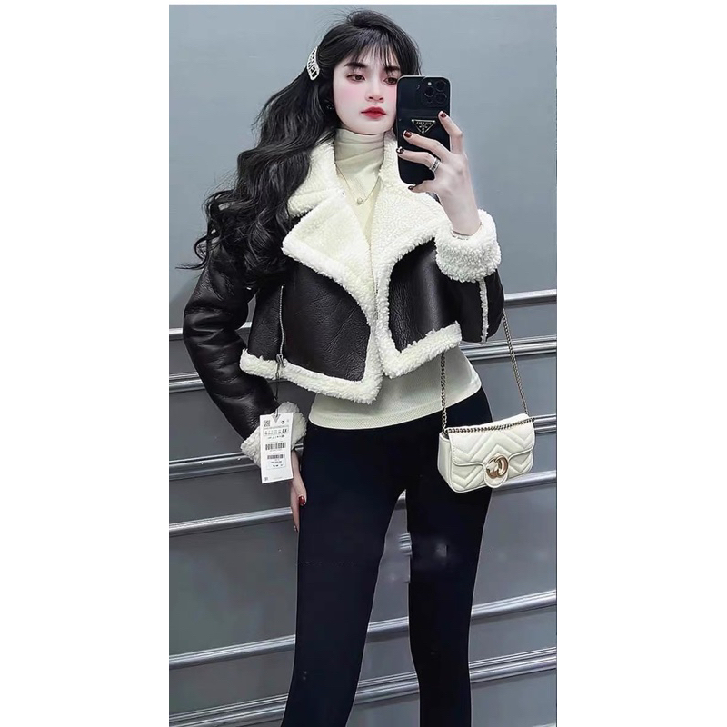 Áo khoác da ZR lót lông cừu