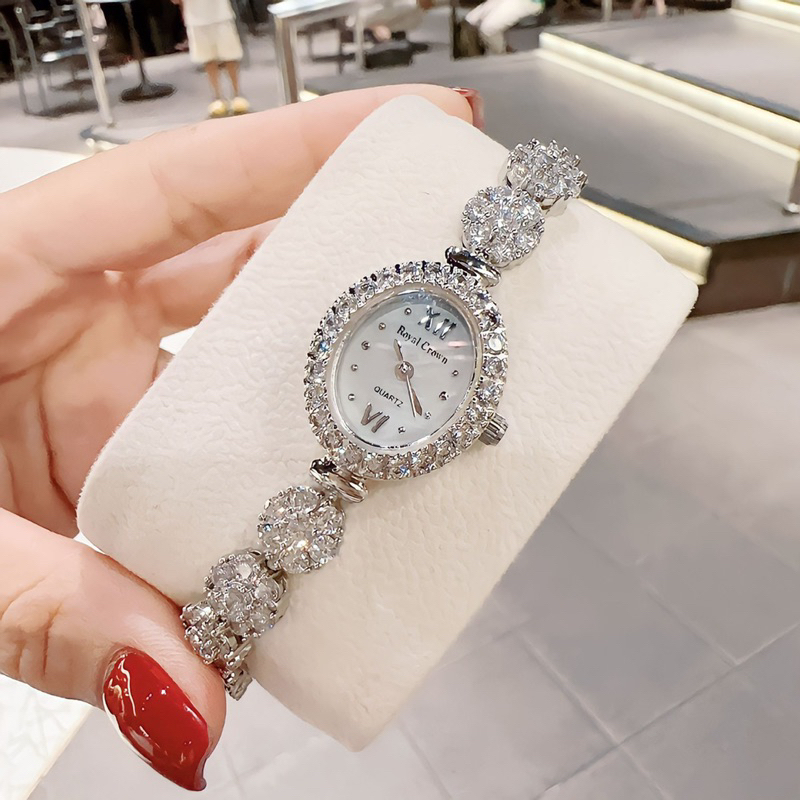 Đồng hồ nữ chính hãng Royal Crown 1516 mặt ovan đính đá dây thép không gỉ