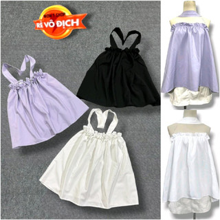 Áo kiểu nữ chất vải Kate dày phối dây choàng cổ hở lưng viền bèo FreeSize (Bảo An Shop Hot)