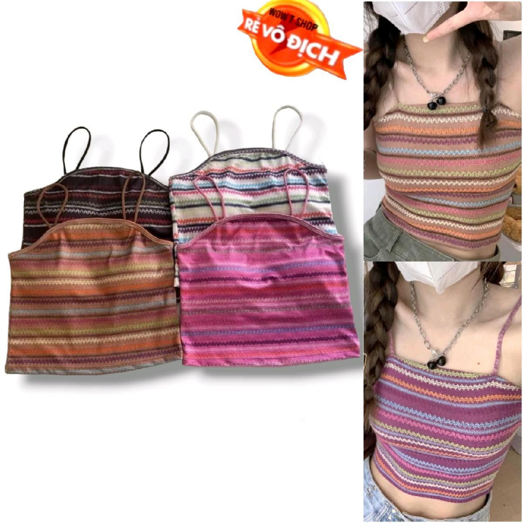 Áo 2 dây croptop body kiểu kẻ sọc ngang trẻ trung có mút lót Ng chất vải Thun Su mềm mịn mát Free Size
