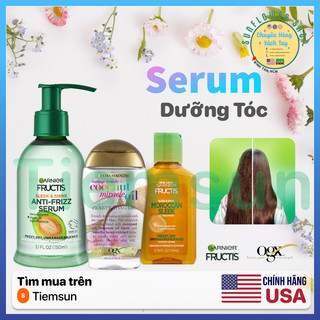 Serum dưỡng tóc OGX Cocout oil, Garnier Fructis Sleek & Shine Moroccan Sleek