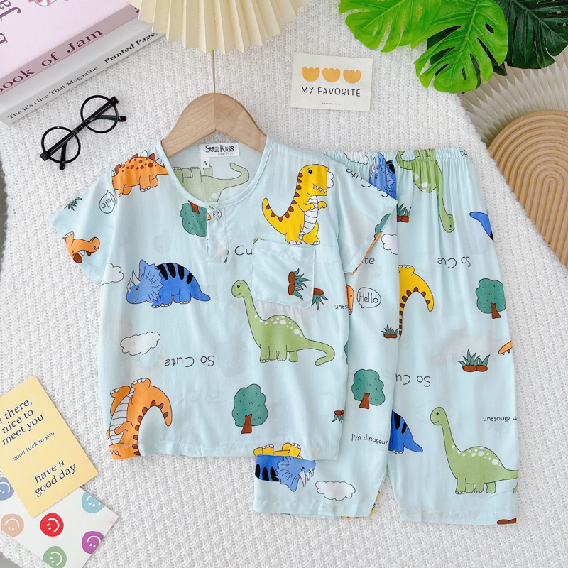 Bộ tay ngắn quần dài bé trai chất lanh/tole Bảo Sam