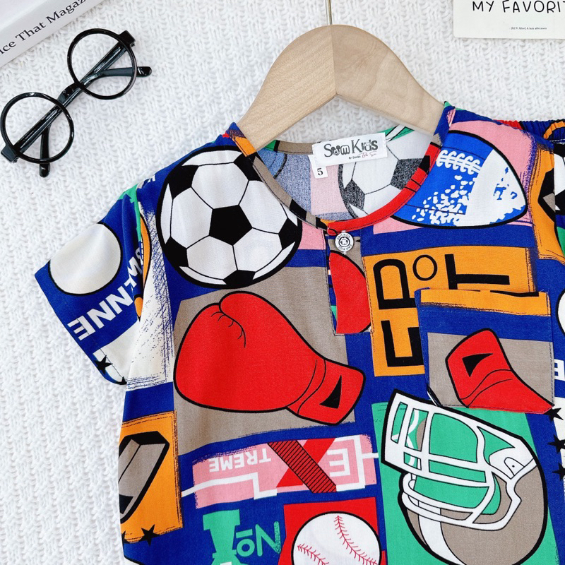 Bộ tay ngắn quần dài bé trai chất lanh/tole Bảo Sam