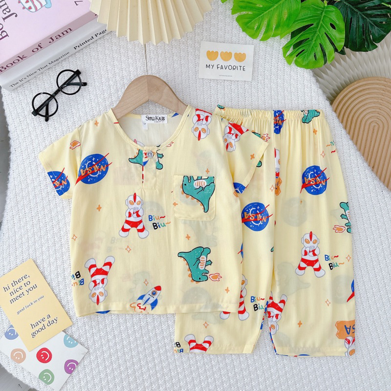 Bộ tay ngắn quần dài bé trai chất lanh/tole Bảo Sam