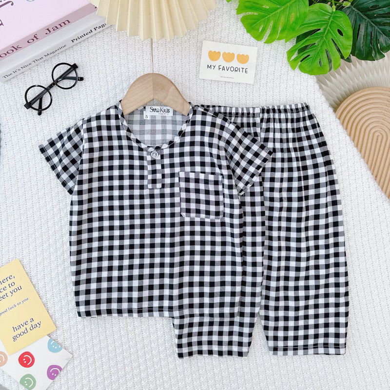 Bộ tay ngắn quần dài bé trai chất lanh/tole Bảo Sam