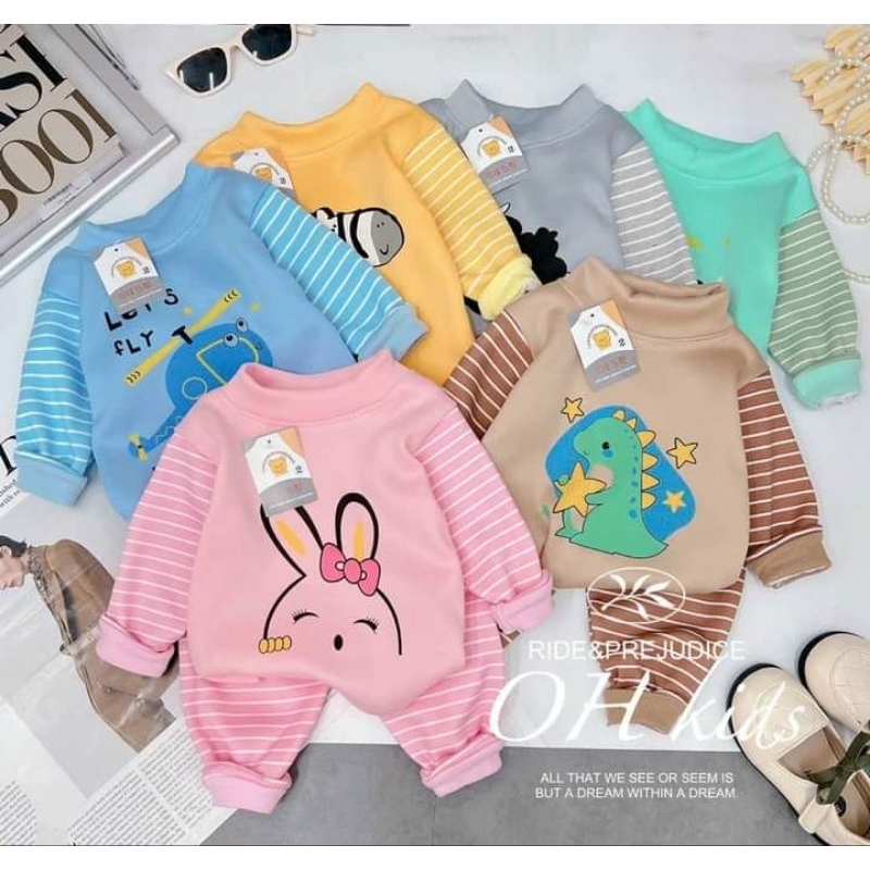 Bộ dài tay nỉ bông trẻ em ấm áp cho bé